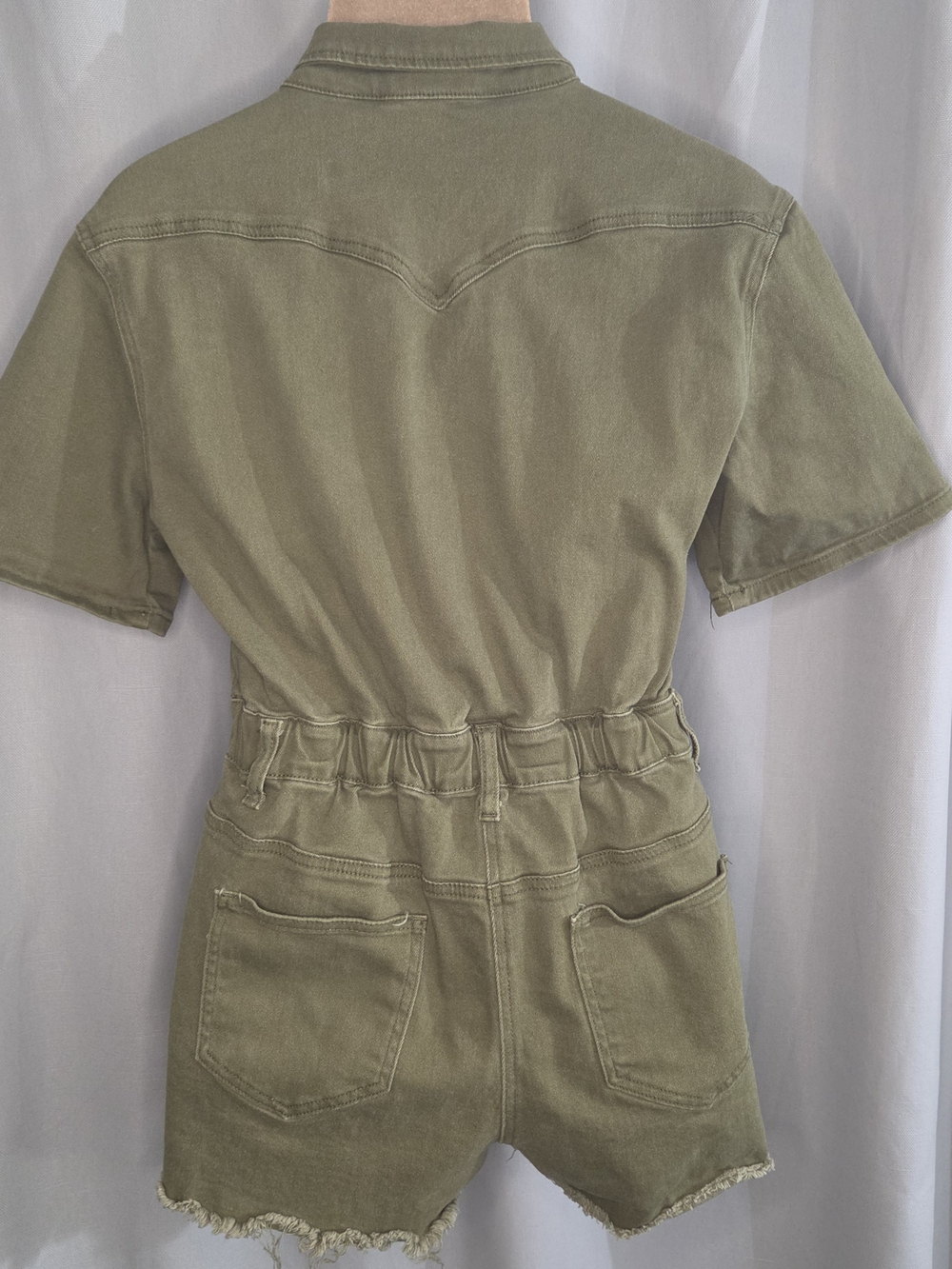 Two Fly Olive Green Short-Sleeve Utility Romper Shorts Size Medium - Picture 3 of 9